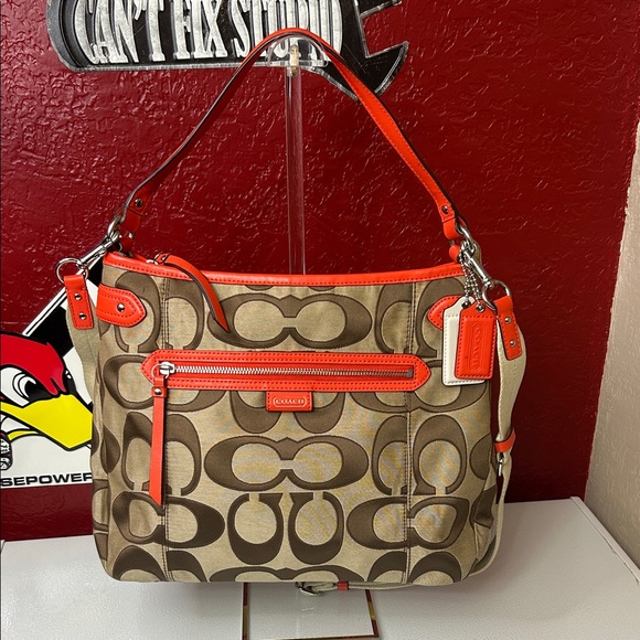 Coach Brown and Orange Signature Shoulder Bag